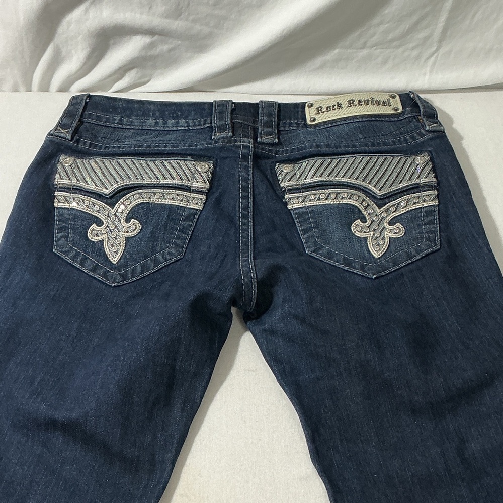 Rock Revival Men's Dark Blue Jeans with Silver Embellished Back Pockets